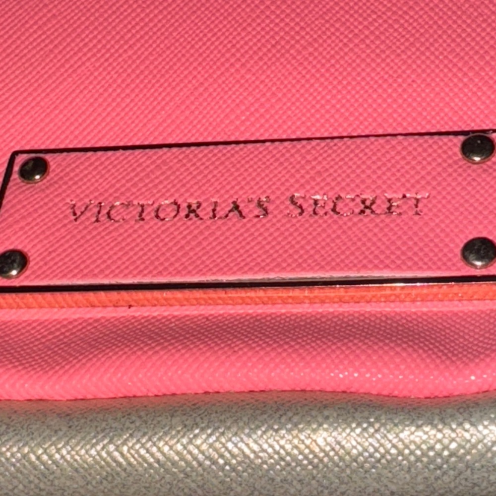Victorias Secret Coral and Beige Cosmetic Bag